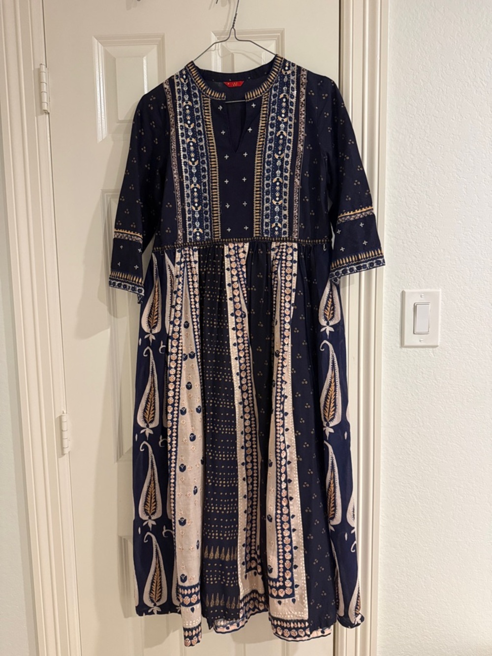 Indian Navy and Cream Printed Midi Dress